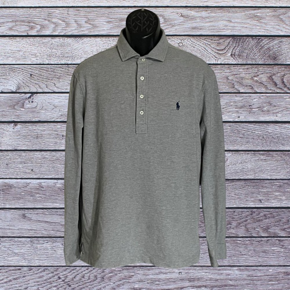 Polo by Ralph Lauren Long Sleeve 4 Button Shirt, Solid Gray, Large (P062923-1)
